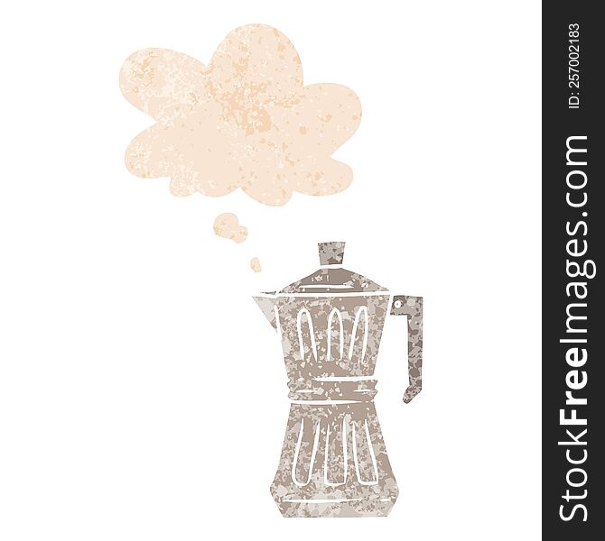 Cartoon Espresso Maker And Thought Bubble In Retro Textured Style