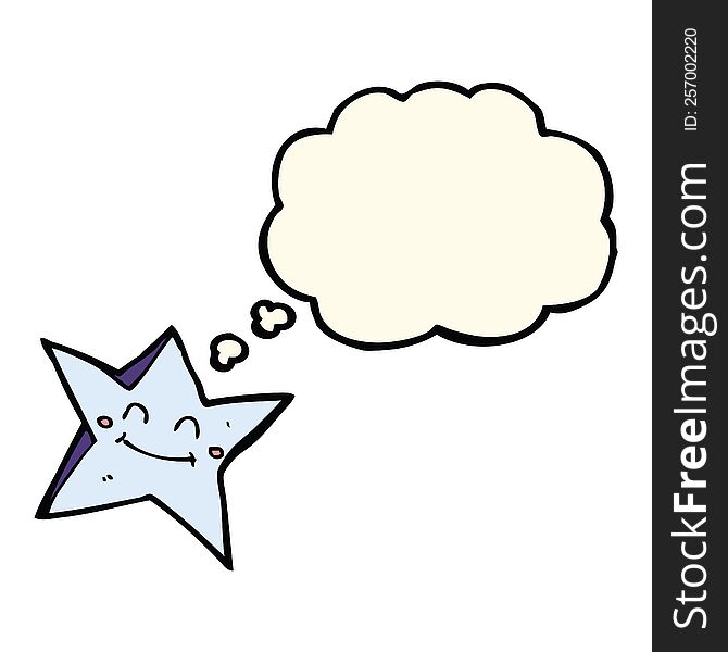 cartoon happy star character with thought bubble