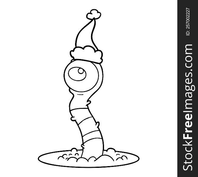 Line Drawing Of A Alien Swamp Monster Wearing Santa Hat