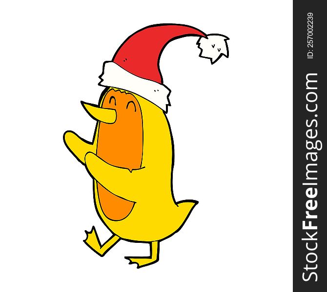 Cartoon Bird Wearing Xmas Hat