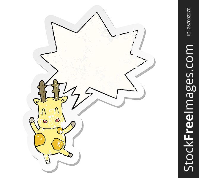 Cute Cartoon Giraffe And Speech Bubble Distressed Sticker