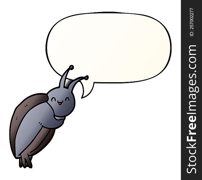 Cute Cartoon Beetle And Speech Bubble In Smooth Gradient Style
