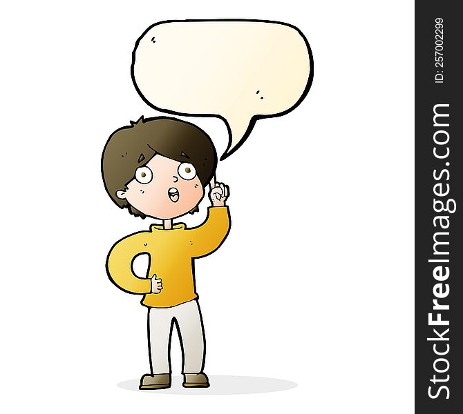 Cartoon Boy With Idea With Speech Bubble