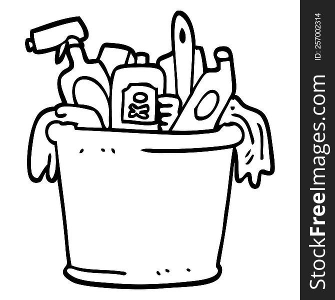 line drawing cartoon house cleaning products