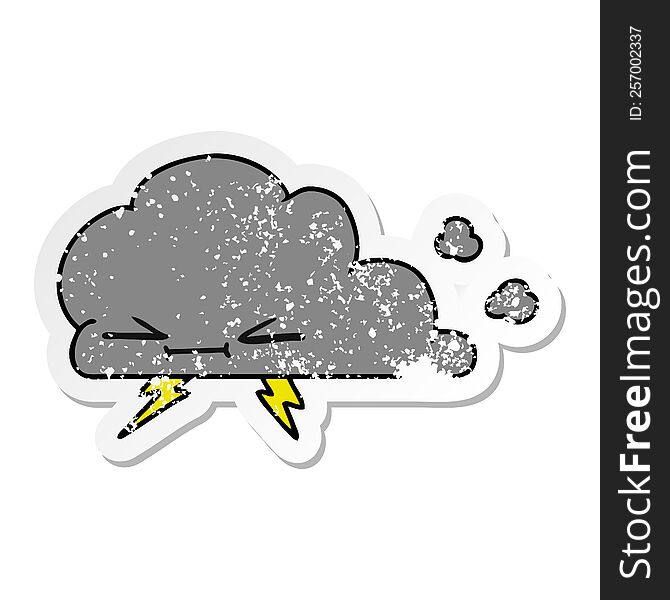 Distressed Sticker Cartoon Of A Grumpy Lightening Cloud
