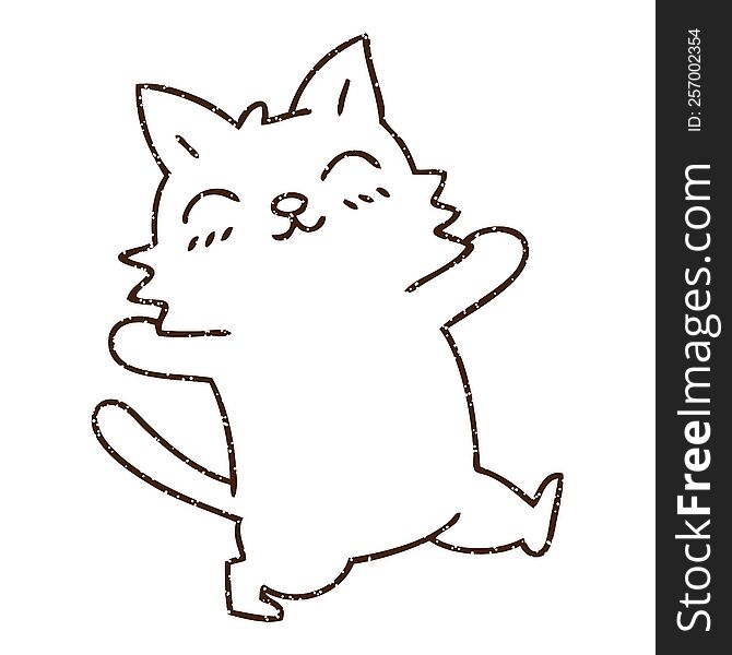 Walking Cat Charcoal Drawing