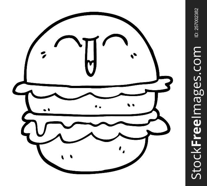 black and white cartoon burger
