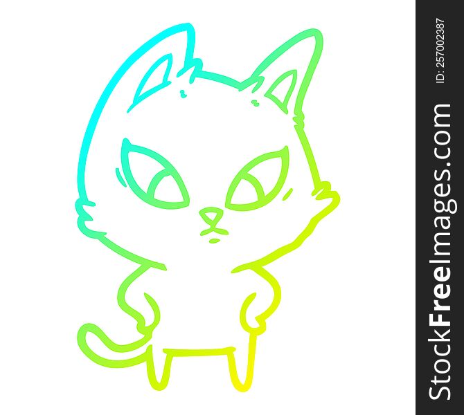 Cold Gradient Line Drawing Confused Cartoon Cat