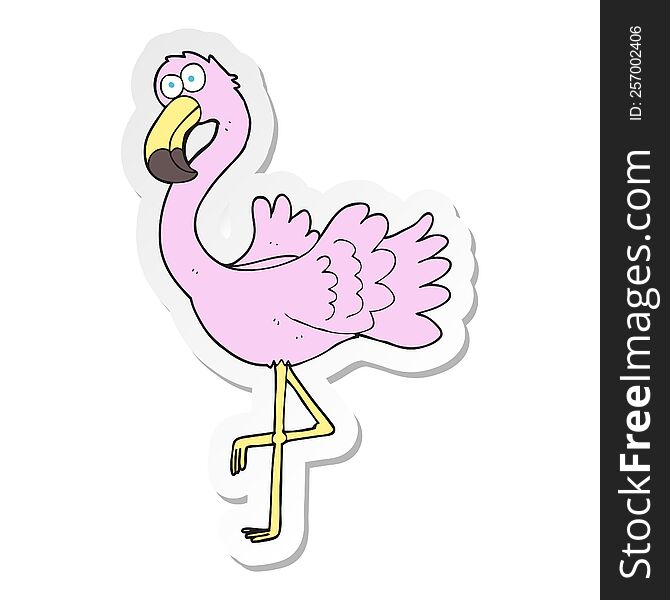 sticker of a cartoon flamingo