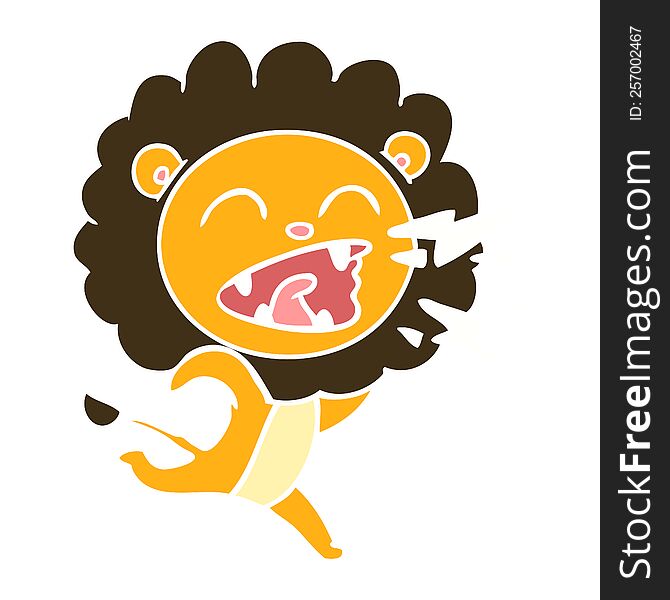 Flat Color Style Cartoon Running Lion