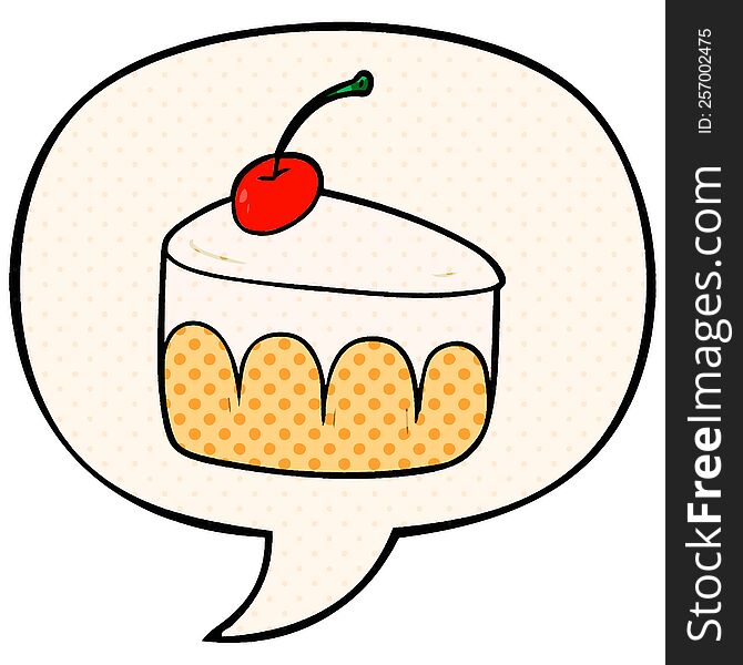 Cartoon Tasty Dessert And Speech Bubble In Comic Book Style