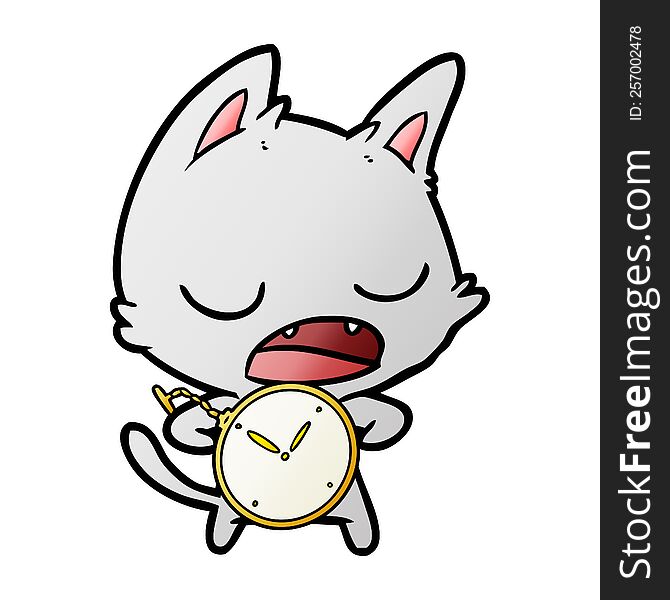 talking cat cartoon with stopwatch. talking cat cartoon with stopwatch