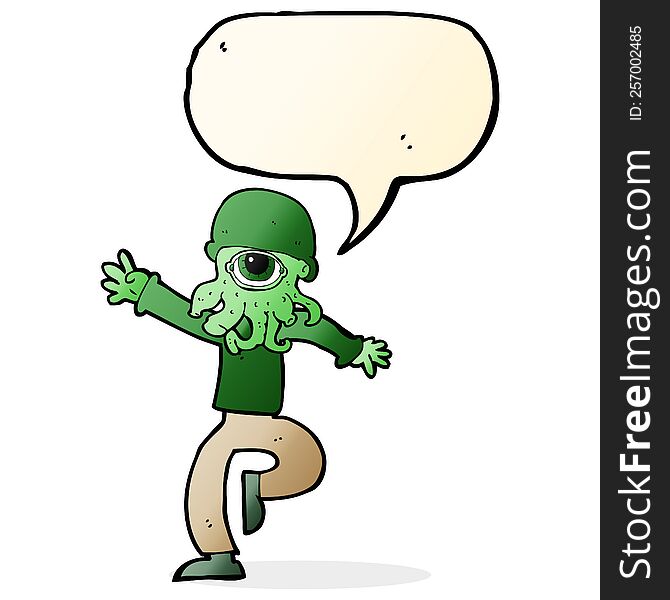 Cartoon Alien Monster Man With Speech Bubble