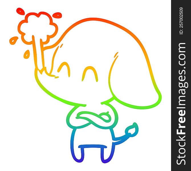 Rainbow Gradient Line Drawing Cute Cartoon Elephant Spouting Water