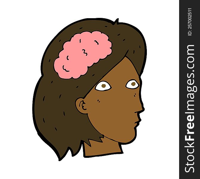 Cartoon Female Head With Brain Symbol