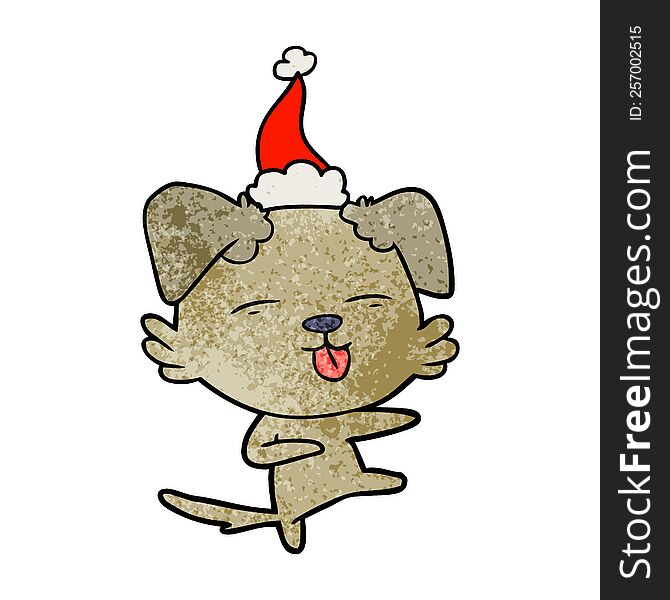 Textured Cartoon Of A Dog Dancing Wearing Santa Hat