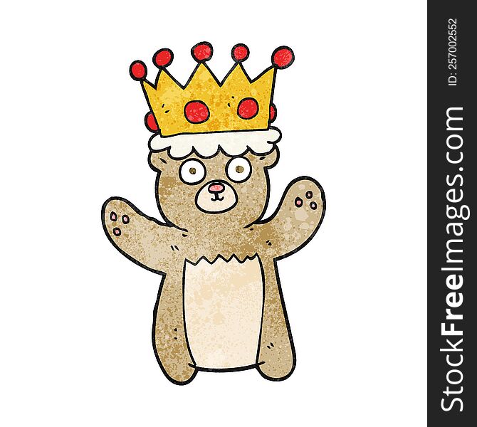 freehand textured cartoon teddy bear wearing crown