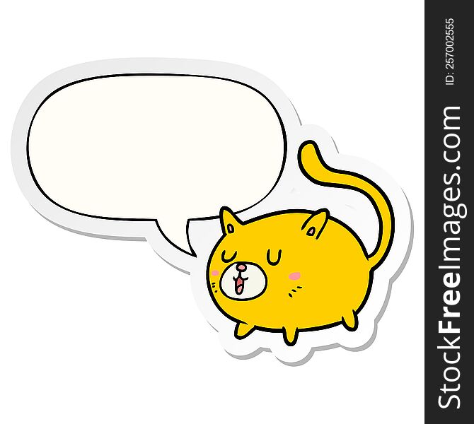 Cartoon Happy Cat And Speech Bubble Sticker