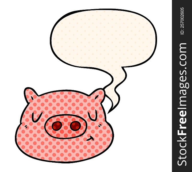 cartoon pig face with speech bubble in comic book style
