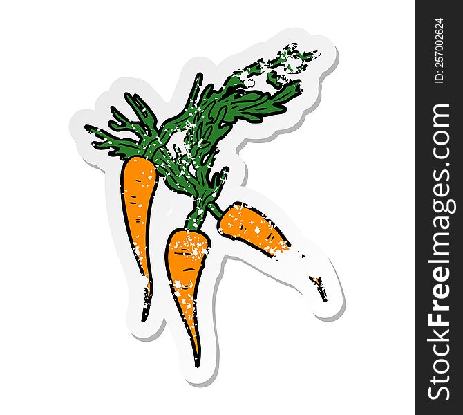 distressed sticker of a cartoon carrots