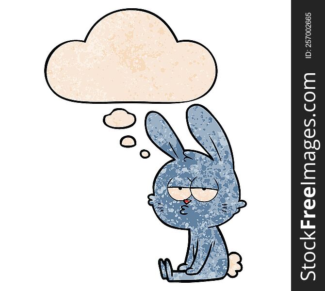 Cute Cartoon Rabbit And Thought Bubble In Grunge Texture Pattern Style