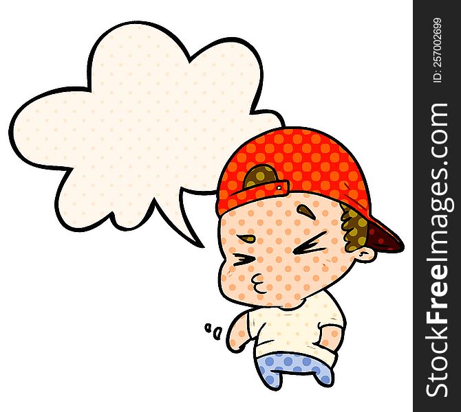 cartoon cool kid with speech bubble in comic book style