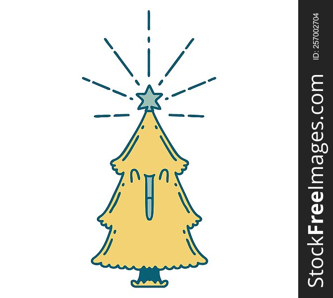 illustration of a traditional tattoo style christmas tree with star