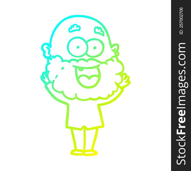 Cold Gradient Line Drawing Cartoon Crazy Happy Man With Beard