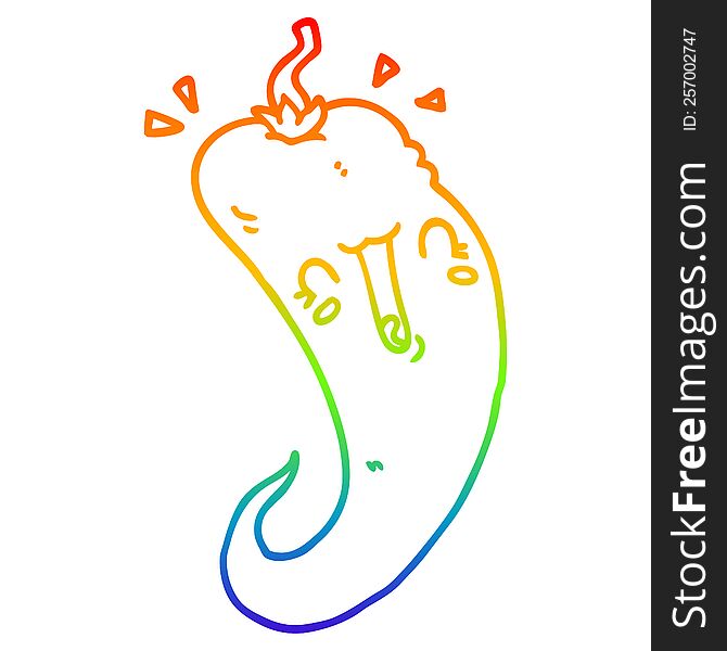 Rainbow Gradient Line Drawing Cartoon Chili Pepper