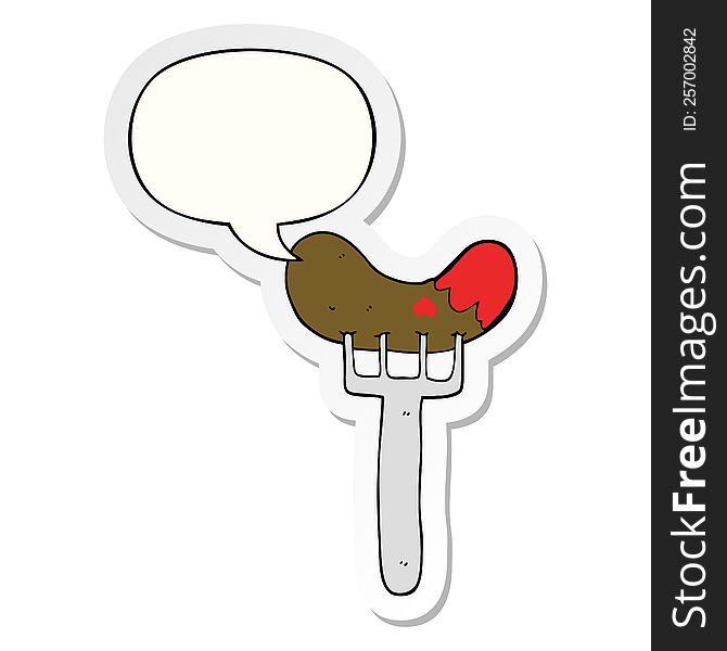 Cartoon Sausage On Fork And Speech Bubble Sticker