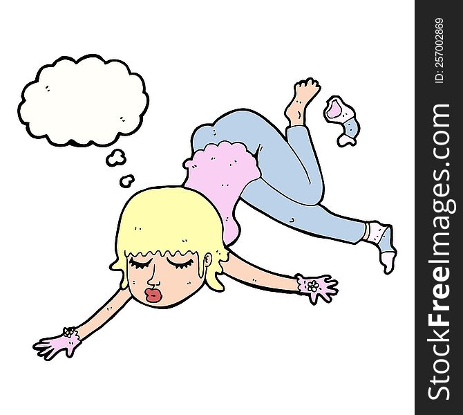 Cartoon Woman Floating With Thought Bubble