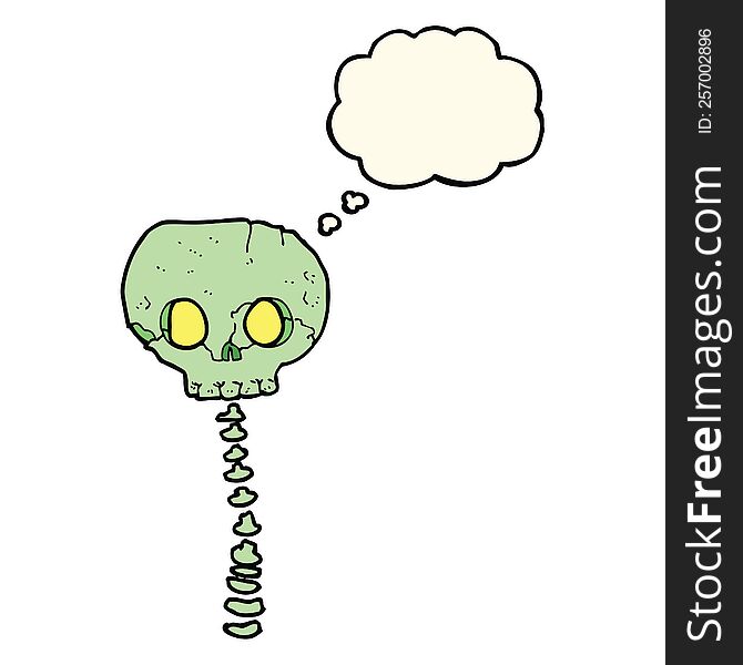 Cartoon Spooky Skull And Spine With Thought Bubble