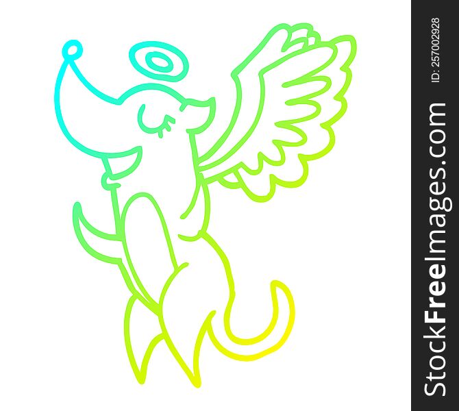 cold gradient line drawing of a cartoon angel dog