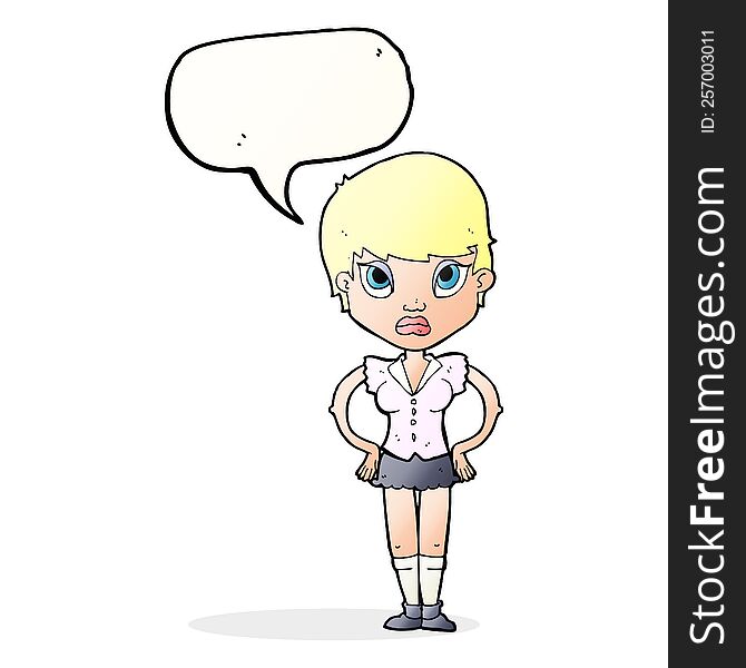 Cartoon Annoyed Girl With Speech Bubble