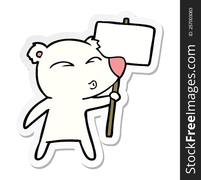 Sticker Of A Cartoon Polar Bear With Placard