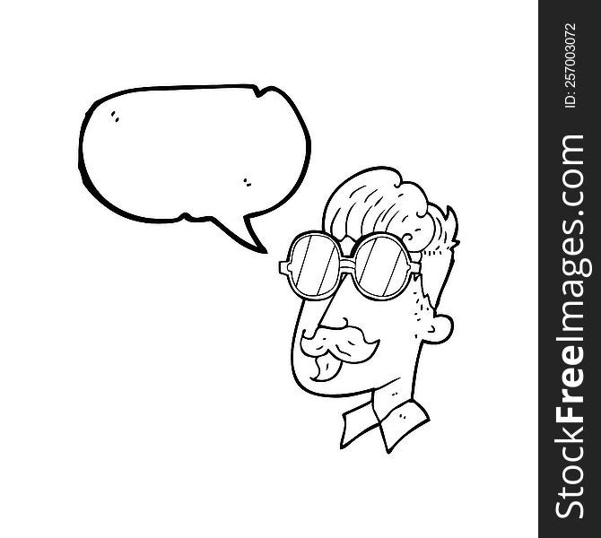 Speech Bubble Cartoon Man With Mustache And Spectacles