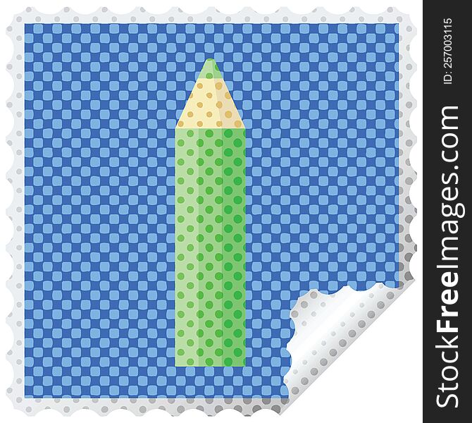 Green Coloring Pencil Graphic Vector Illustration Square Sticker Stamp
