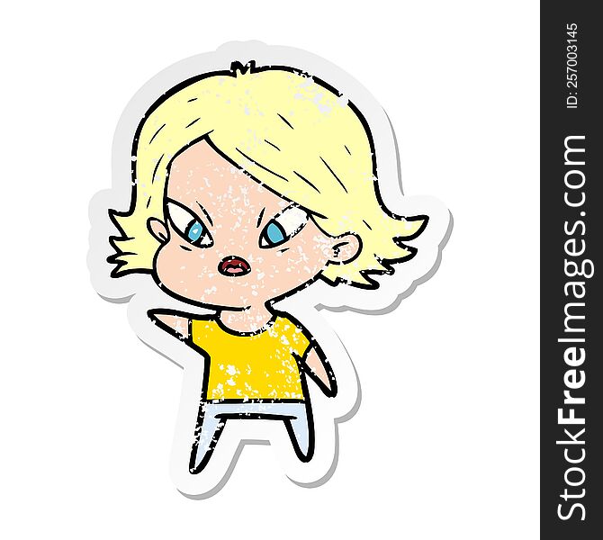 Distressed Sticker Of A Cartoon Stressed Woman