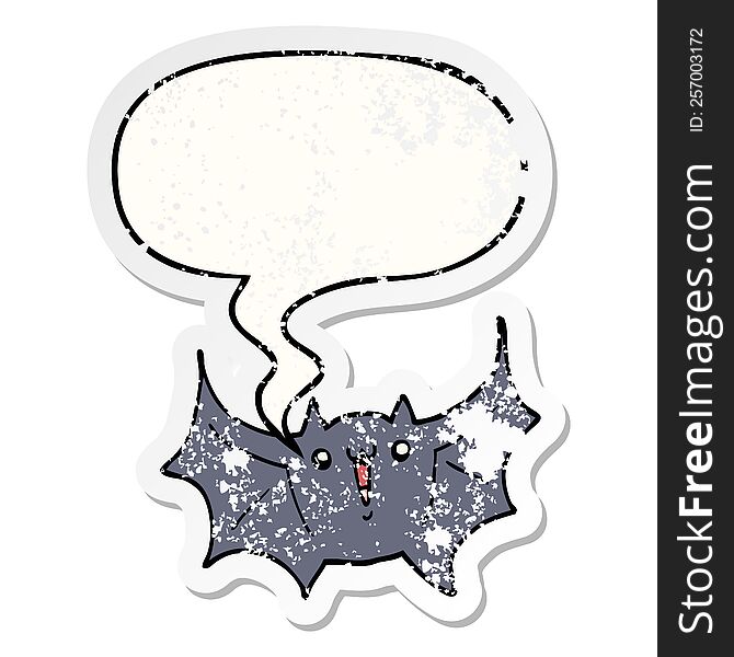 Cartoon Happy Vampire Bat And Speech Bubble Distressed Sticker
