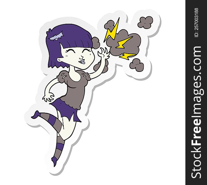 Sticker Of A Cartoon Vampire Girl Flying