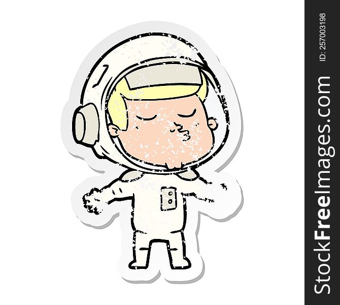Distressed Sticker Of A Cartoon Confident Astronaut