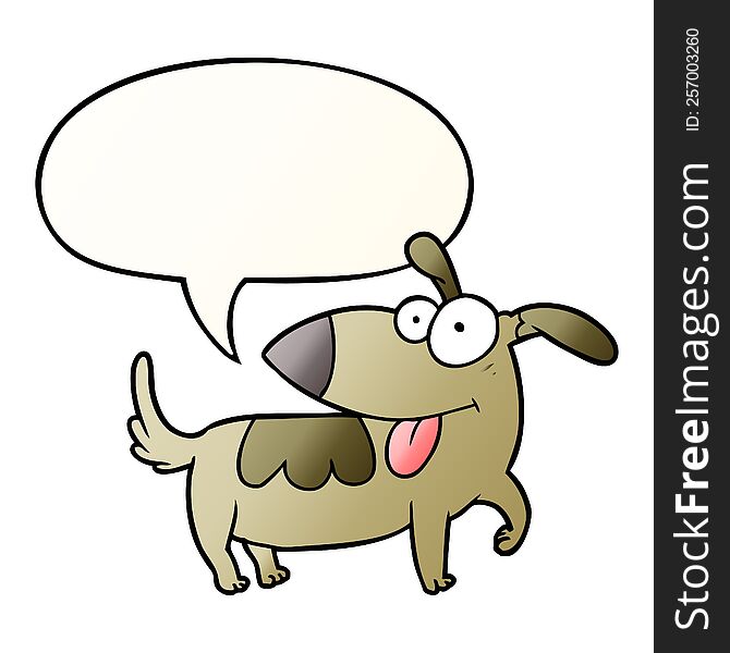 Cartoon Happy Dog And Speech Bubble In Smooth Gradient Style