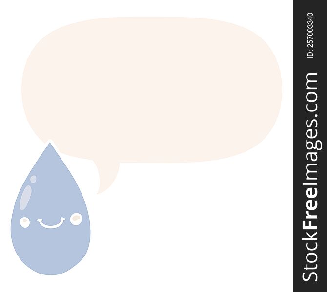 cartoon cute raindrop with speech bubble in retro style