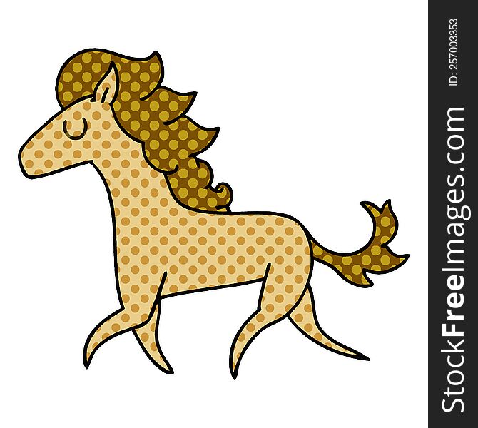 comic book style quirky cartoon running horse. comic book style quirky cartoon running horse