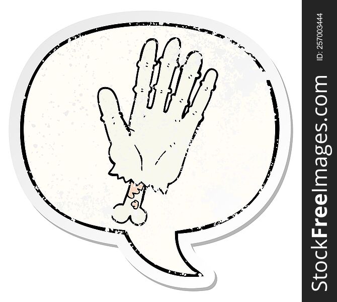 Cartoon Zombie Hand And Speech Bubble Distressed Sticker