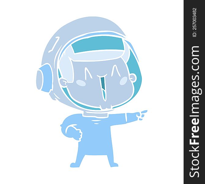 Happy Flat Color Style Cartoon Astronaut Pointing