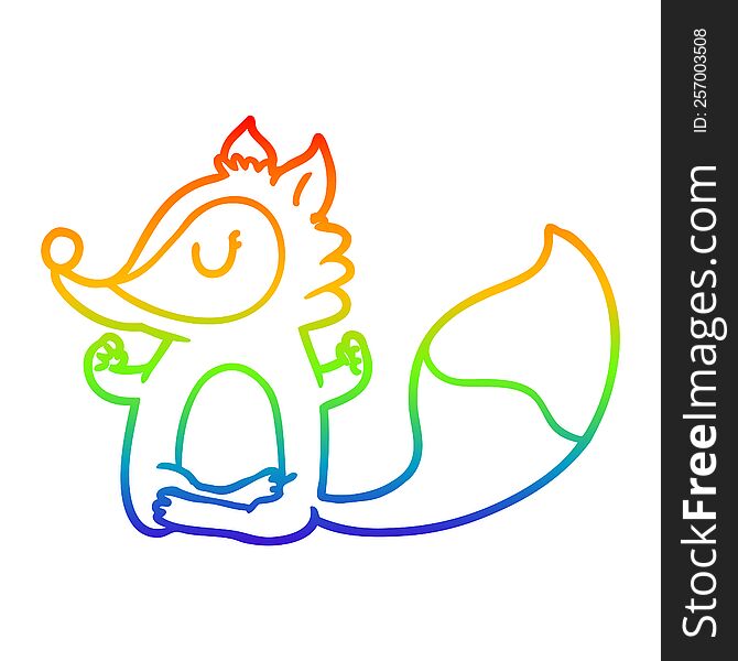 rainbow gradient line drawing of a cartoon fox meditating