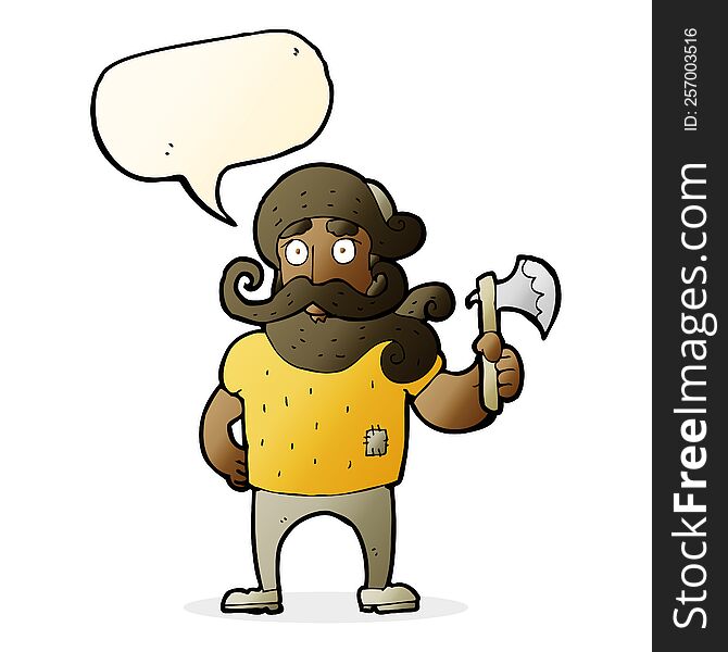 Cartoon Lumberjack With Axe With Speech Bubble