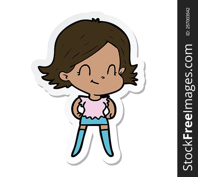 sticker of a cartoon friendly girl