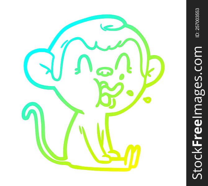 cold gradient line drawing of a crazy cartoon monkey sitting